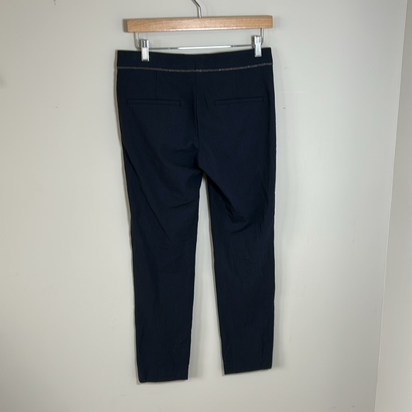 BRUNELLO CUCINELLI  Trouser Ankle Pant Navy Blue Embellished Stripe Pockets Sz 4 - Picture 4 of 13